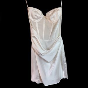 Zara Ivory Satin Mini Dress with Draped Skirt